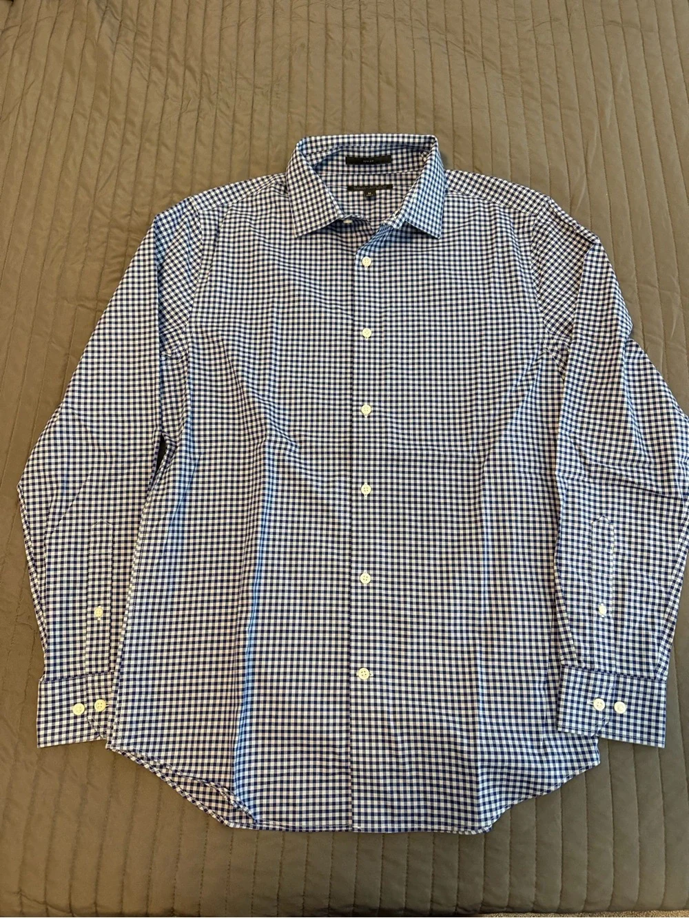 Banana Republic Men’s Navy and Blue Gingham Dress Shirt